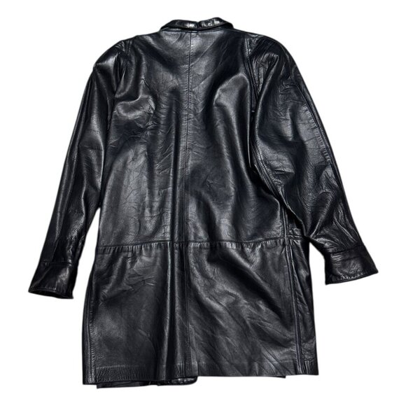 Vintage MAXIMA Tannery West Genuine LEATHER Trench Retro Coat Womens XS - Picture 4 of 6